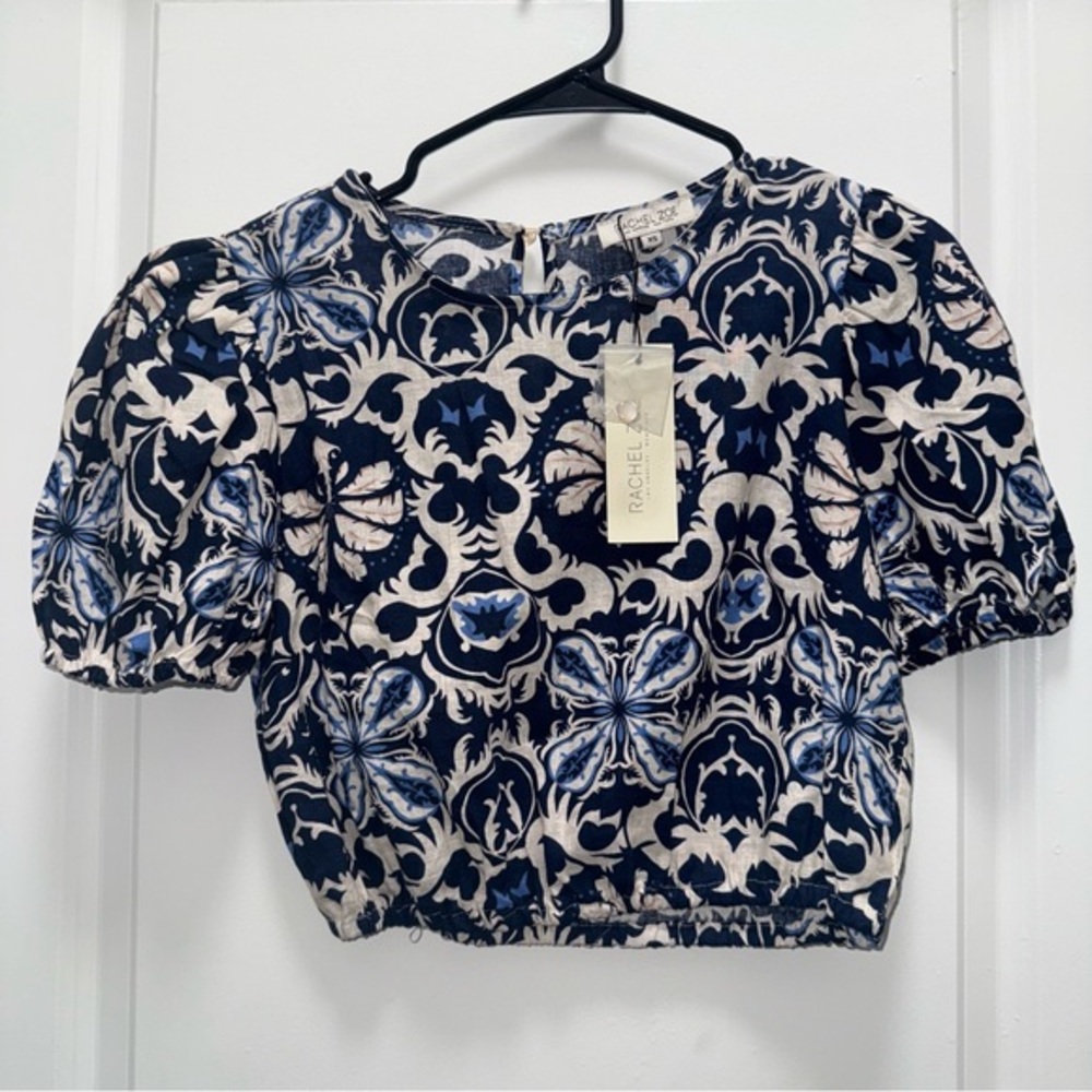 NWT Rachel Zoe Blue Linen Blend Crop Top